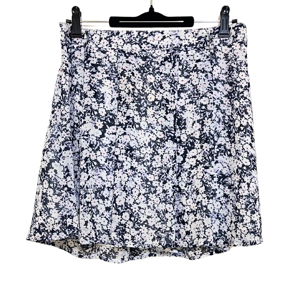 Floral A-Line Pleated Navy Purple White Lined Skirt w/ Belt Loops – Dynamite, M